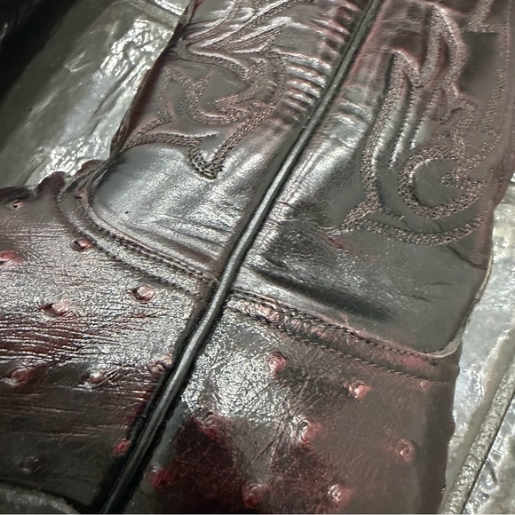 Lucchese Handmade Exotic Ostrich Leather Western Cowboy Boots Burgundy 6.5 - Picture 14 of 15